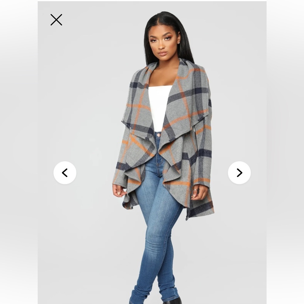 Fashion Nova Catch Me Later Plaid Coat With Waterfall Collar #0076